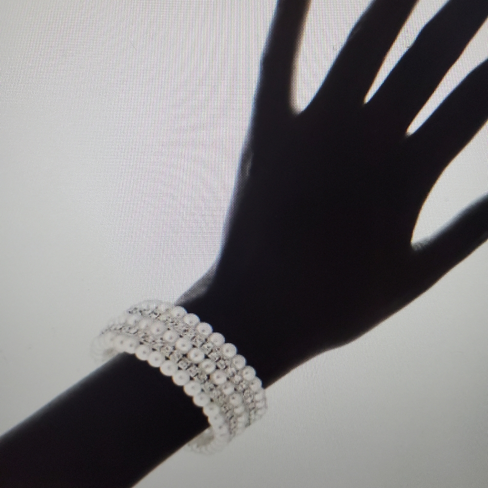 Crystal and Faux Pearl Multi-Row Bracelet